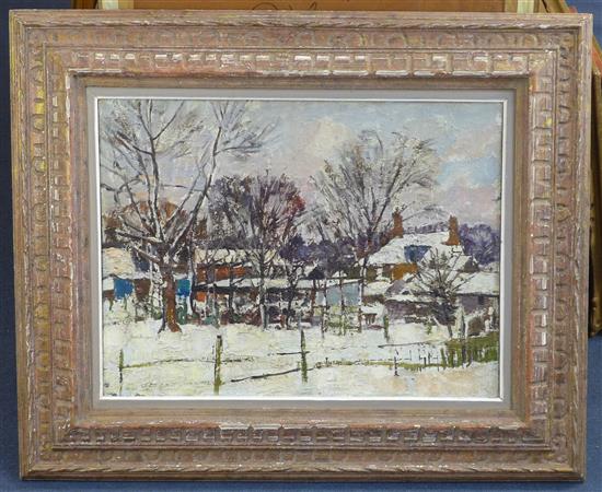 § Llewellyn Petley Jones (1908-1986) Winter landscape, 18 x 24in.